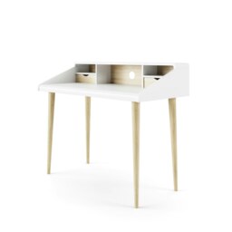 Rackhams Yeovil Office Desk with Shelves & Drawers in White/Oak - White