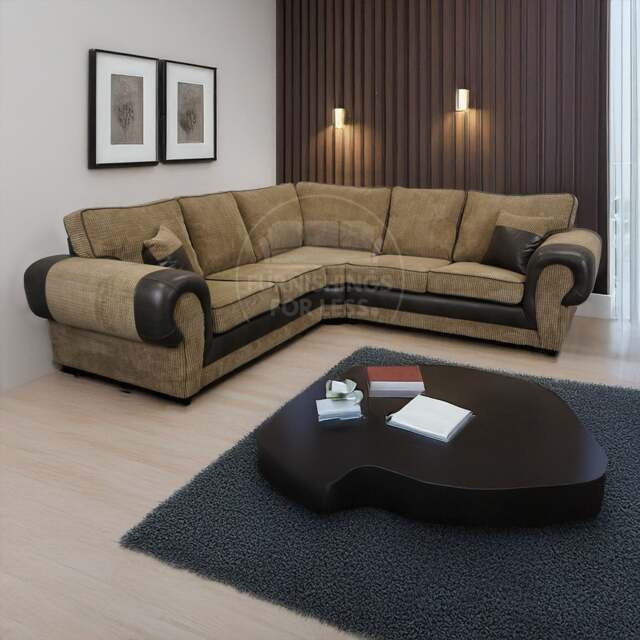 Rackhams Portland Mixed Fabric Cord 5 Seater Corner Sofa - Brown and Beige - image 1