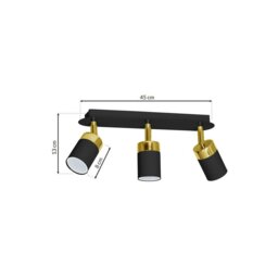 Rackhams Joker Triple Spot Hand Made Ceiling Lamp In Matt Black With Luxurious Gold Detail With Slender Cylindrical Shades - thumbnail 6