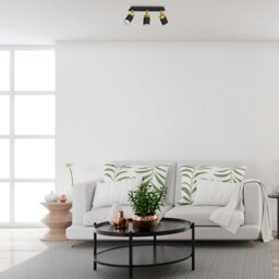 Rackhams Joker Triple Spot Hand Made Ceiling Lamp In Matt Black With Luxurious Gold Detail With Slender Cylindrical Shades - thumbnail 3