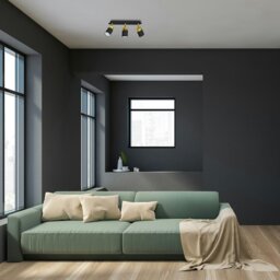 Rackhams Joker Triple Spot Hand Made Ceiling Lamp In Matt Black With Luxurious Gold Detail With Slender Cylindrical Shades - thumbnail 1