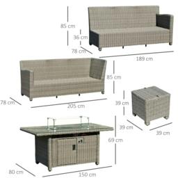 Rackhams 8-Seater Outdoor PE Rattan Sofa Set Conversation Set w/ Fire Pit Table, L-Shape Sofa, Footstool and Furniture Cover - thumbnail 2