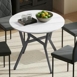 Rackhams Small Kitchen Table with Black Steel Legs, Dining Table, Grey - 90cm x 90cm x 76cm - High gloss white - thumbnail 1
