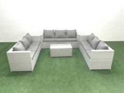 Rackhams Rattan Garden Outdoor Furniture Set 9 Seater Garden Sofa Coffee Table Set Light Grey Mixed - thumbnail 1