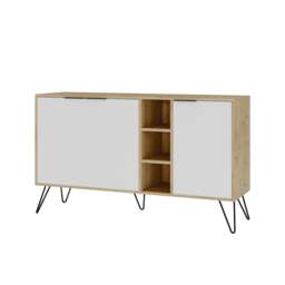 Rackhams Clara Sideboard Cabinet Modern Storage Shelves Hairpin Legs 142cm - Oak Sandstone - thumbnail 3