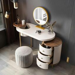 Rackhams Tandy Dressing Table With LED Mirror, White,  Makeup Vanity - With Stool - White - Dressing Table With Stool