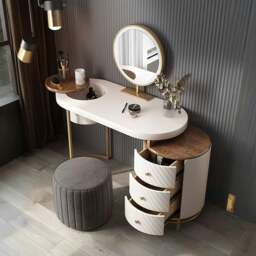 Rackhams Tandy Dressing Table With LED Mirror, White,  Makeup Vanity - With Stool - White - Dressing Table With Stool - thumbnail 2