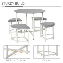Rackhams Modern Round Dining Table Set with 4 Upholstered Stools for Dining Room - thumbnail 4
