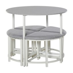 Rackhams Modern Round Dining Table Set with 4 Upholstered Stools for Dining Room - thumbnail 2