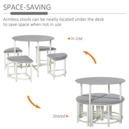 Rackhams Modern Round Dining Table Set with 4 Upholstered Stools for Dining Room - thumbnail 3