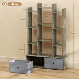Rackhams 12-Tier Bookshelf, Bookcase w/ 2 Folding Drawer, Graphite Wood Effect - 80W x 24D x 124H cm - Graphite Wood Effect - 1 - thumbnail 3