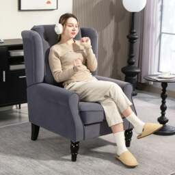 Rackhams Accent Armchair Home Furniture Retro Tufted Club Fabric Blue - Charcoal Grey