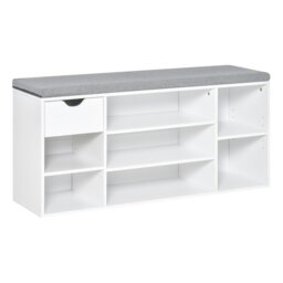 Rackhams Shoe Storage Cabinet Bench w/ Cushion Adjustable Shelves White and Grey - thumbnail 2