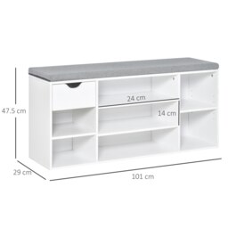 Rackhams Shoe Storage Cabinet Bench w/ Cushion Adjustable Shelves White and Grey - thumbnail 3