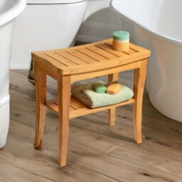 Rackhams 2 Tier Wooden Side Table Shower Stool Natural Brown - thumbnail 3