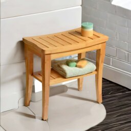 Rackhams 2 Tier Wooden Side Table Shower Stool Natural Brown - thumbnail 2