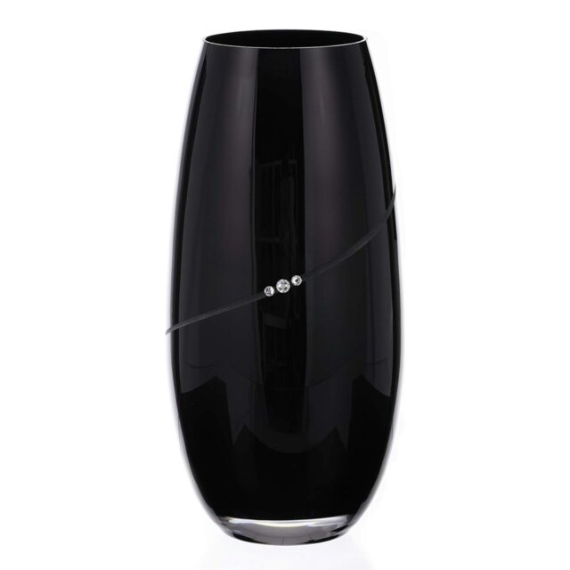 Rackhams Silhouette Black Barrel Vase Adorned with Swarovski Crystals- 25cm - Made From Premium Lead Free Crystal Glass