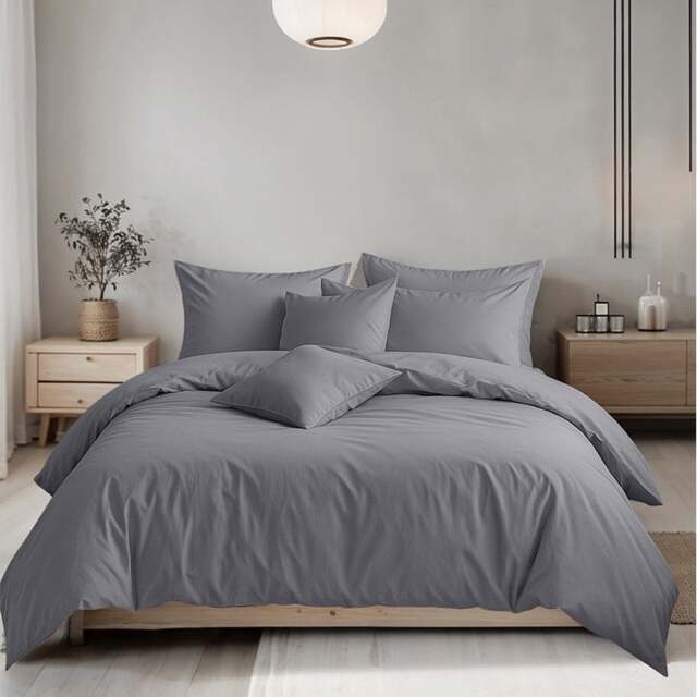 Rackhams Plain Dyed Easy Care Polycotton Duvet Cover And Pillowcase/s Set Bed Linen - Grey - Single - image 1