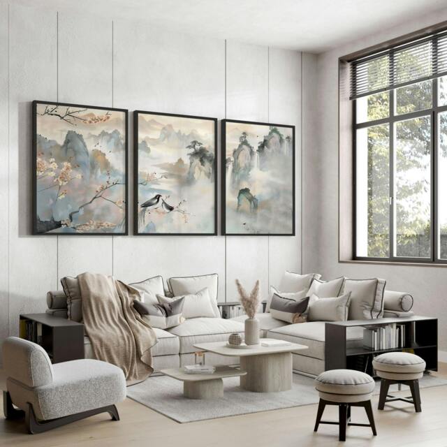 Rackhams Large Pictures For Living Room - Set of 3 wall art prints - A2 16.54 x 23.39 in / 42 x 59.4 cm - Satin Photo paper 280 gsm - Oak Frame - image 1