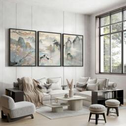 Rackhams Large Pictures For Living Room - Set of 3 wall art prints - A2 16.54 x 23.39 in / 42 x 59.4 cm - Satin Photo paper 280 gsm - Oak Frame - thumbnail 1