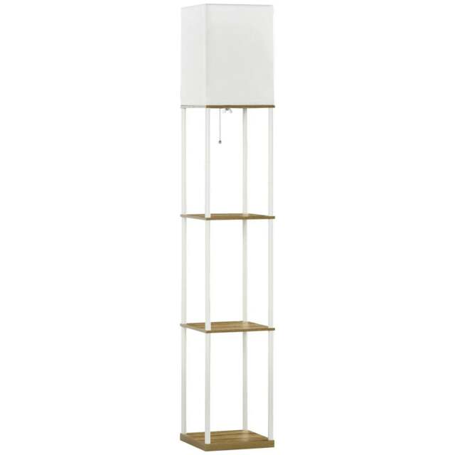 Rackhams Modern Floor Lamp with Shelves, 3 Layer Shelf Tall Standing Lamp with Fabric Lampshade, Pull Chain Switch, Bulb not Included, White - image 1