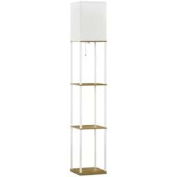 Rackhams Modern Floor Lamp with Shelves, 3 Layer Shelf Tall Standing Lamp with Fabric Lampshade, Pull Chain Switch, Bulb not Included, White - thumbnail 1