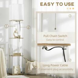 Rackhams Modern Floor Lamp with Shelves, 3 Layer Shelf Tall Standing Lamp with Fabric Lampshade, Pull Chain Switch, Bulb not Included, White - thumbnail 6