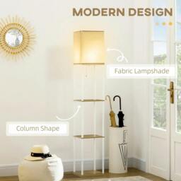 Rackhams Modern Floor Lamp with Shelves, 3 Layer Shelf Tall Standing Lamp with Fabric Lampshade, Pull Chain Switch, Bulb not Included, White - thumbnail 4