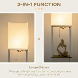 Rackhams Modern Floor Lamp with Shelves, 3 Layer Shelf Tall Standing Lamp with Fabric Lampshade, Pull Chain Switch, Bulb not Included, White - thumbnail 5