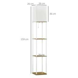 Rackhams Modern Floor Lamp with Shelves, 3 Layer Shelf Tall Standing Lamp with Fabric Lampshade, Pull Chain Switch, Bulb not Included, White - thumbnail 3