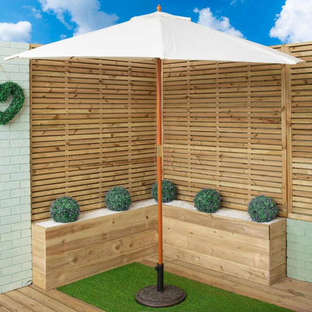 Rackhams 2.7m Outdoor Wooden Garden Parasol Sun Shade with Carry Bag in Cream - image 1