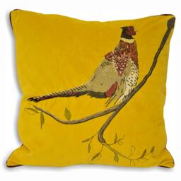 Rackhams Hunter Velvet Pheasant Cushion Cover - Mustard - 45x45cm - Mustard - 100% Cotton