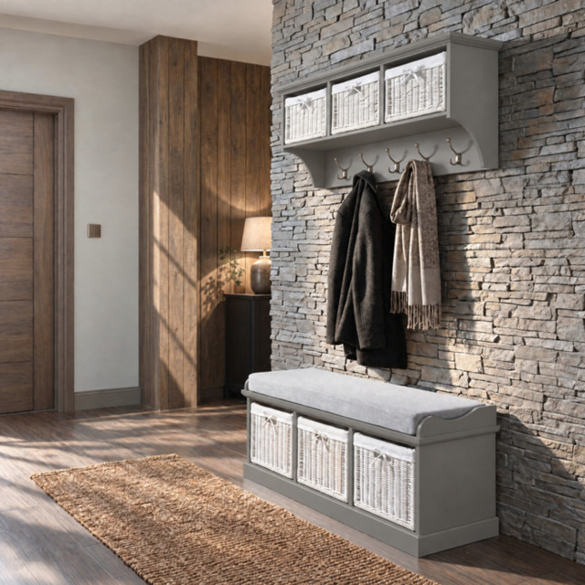 Rackhams Tetbury Large Hallway Set with Storage Baskets and Cushion Seat - Dove Grey - image 1