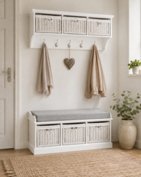 Rackhams Tetbury Large Hallway Set with Storage Baskets and Cushion Seat - Dove Grey - thumbnail 4