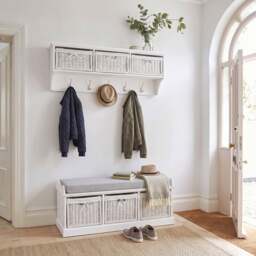 Rackhams Tetbury Large Hallway Set with Storage Baskets and Cushion Seat - Dove Grey - thumbnail 2