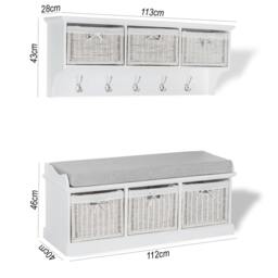Rackhams Tetbury Large Hallway Set with Storage Baskets and Cushion Seat - Dove Grey - thumbnail 5