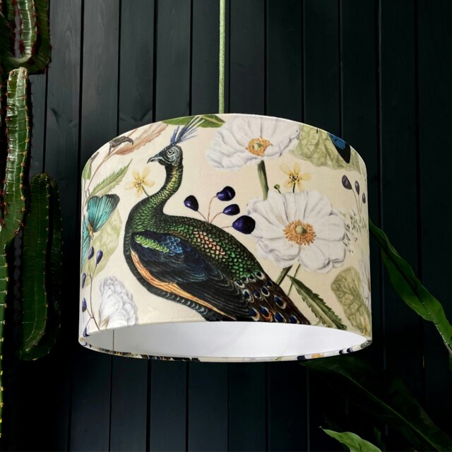 "Rackhams Parchment Mythical Plumes Velvet Lampshade - Ceiling Pendant / Arc Lamp - 35cm Diameter x 25cm Height (14"" x 10"")" - image 1