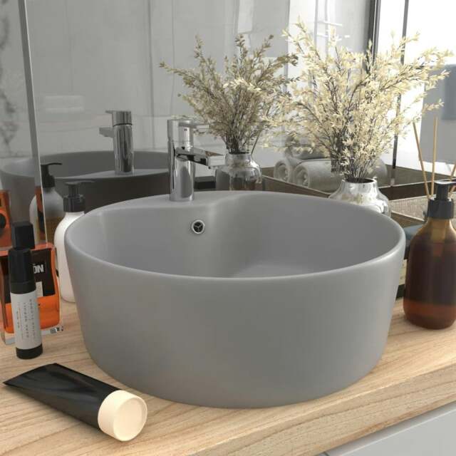 Rackhams Luxury Wash Basin with Overflow Matt Light Grey 36x13 cm Ceramic