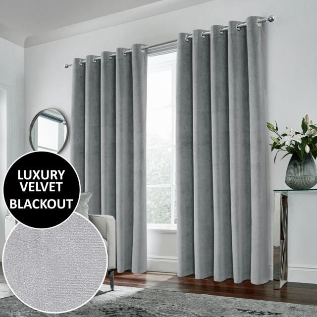 "Rackhams Grey 100% Blackout Luxury Supersoft Velvet Thermal Eyelet Curtains for Living Room & Bedrooms - 66"" (168cm) Width x 54"" (137cm) Drop" - image 1