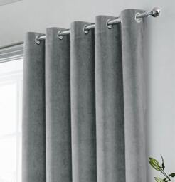 "Rackhams Grey 100% Blackout Luxury Supersoft Velvet Thermal Eyelet Curtains for Living Room & Bedrooms - 66"" (168cm) Width x 54"" (137cm) Drop" - thumbnail 2