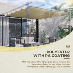 Rackhams Pergola Shade Cover Replacement Canopy for 3 x 3(m) Pergola, Beige - Beige - Polyester - 350L x 260W cm - thumbnail 4