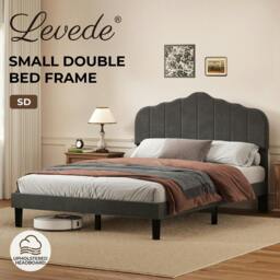 Rackhams Upholstered Bed Frame Small Double Linen Fabric Modern Platform Base Grey - thumbnail 2