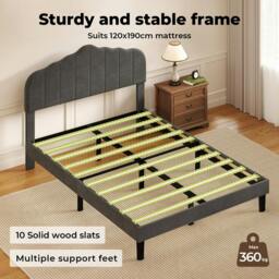 Rackhams Upholstered Bed Frame Small Double Linen Fabric Modern Platform Base Grey - thumbnail 5