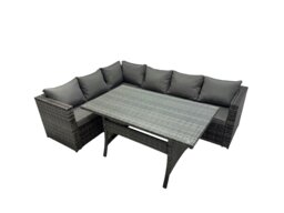 Rackhams Outdoor PE Rattan Sofa Set with Dining Table Patio Garden Furniture Sets Dark Grey Mixed - thumbnail 1