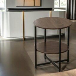 Rackhams Industrial 2 Tier Round Coffee Table For Living Room Walnut - thumbnail 5
