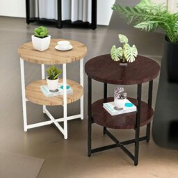 Rackhams Industrial 2 Tier Round Coffee Table For Living Room Walnut - thumbnail 6