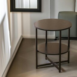 Rackhams Industrial 2 Tier Round Coffee Table For Living Room Walnut - thumbnail 1