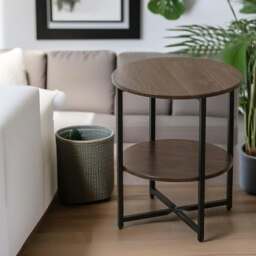 Rackhams Industrial 2 Tier Round Coffee Table For Living Room Walnut - thumbnail 4