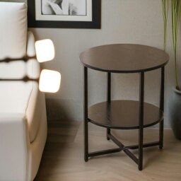 Rackhams Industrial 2 Tier Round Coffee Table For Living Room Walnut - thumbnail 3