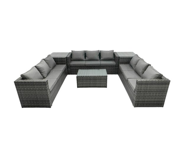 Rackhams Outdoor Rattan Garden Furniture Lounge Sofa Set With Oblong Coffee Table And 2 Side Tall Table - image 1